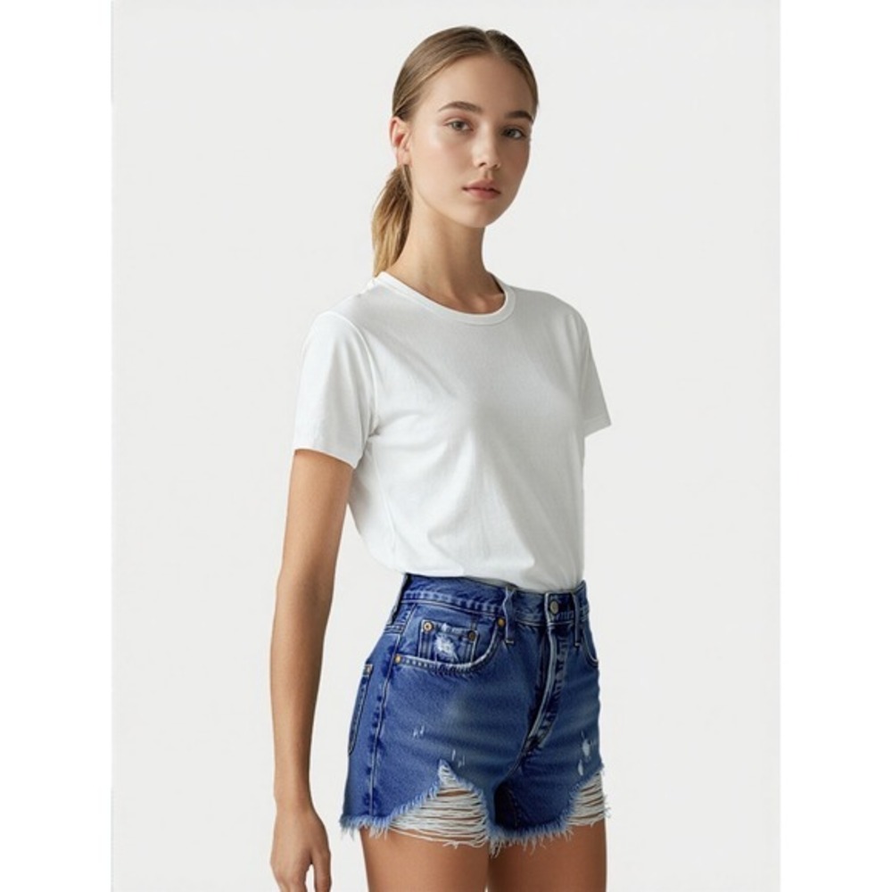 Levi's Shorts 501 Women Sz 25 Medium Wash Big E Distressed Cut Off Button Fly